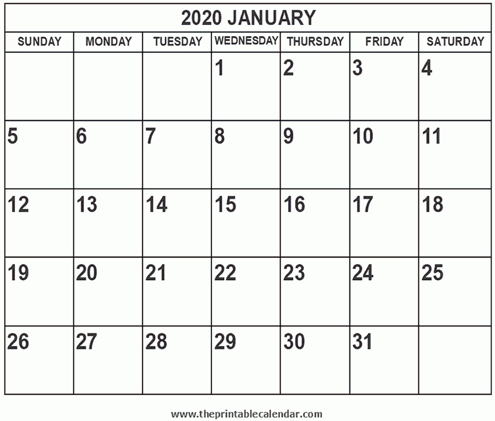 Printable 2020 January Calendar  2020 Free 12 Month Printable Monthly Calendar