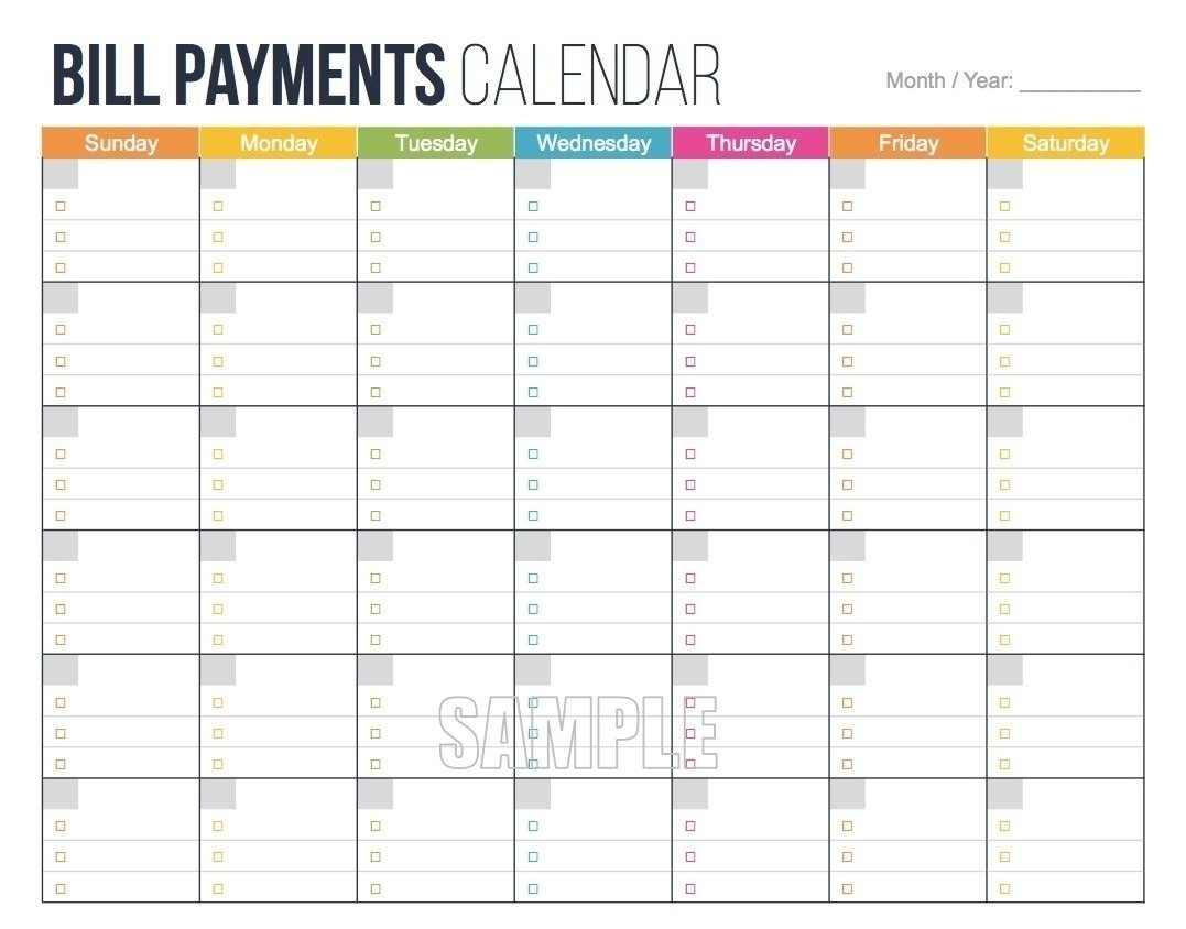 Printable Bill Calendar 2020 Monthly | Calendar Template  Printable Bill Pay Calendar 2020