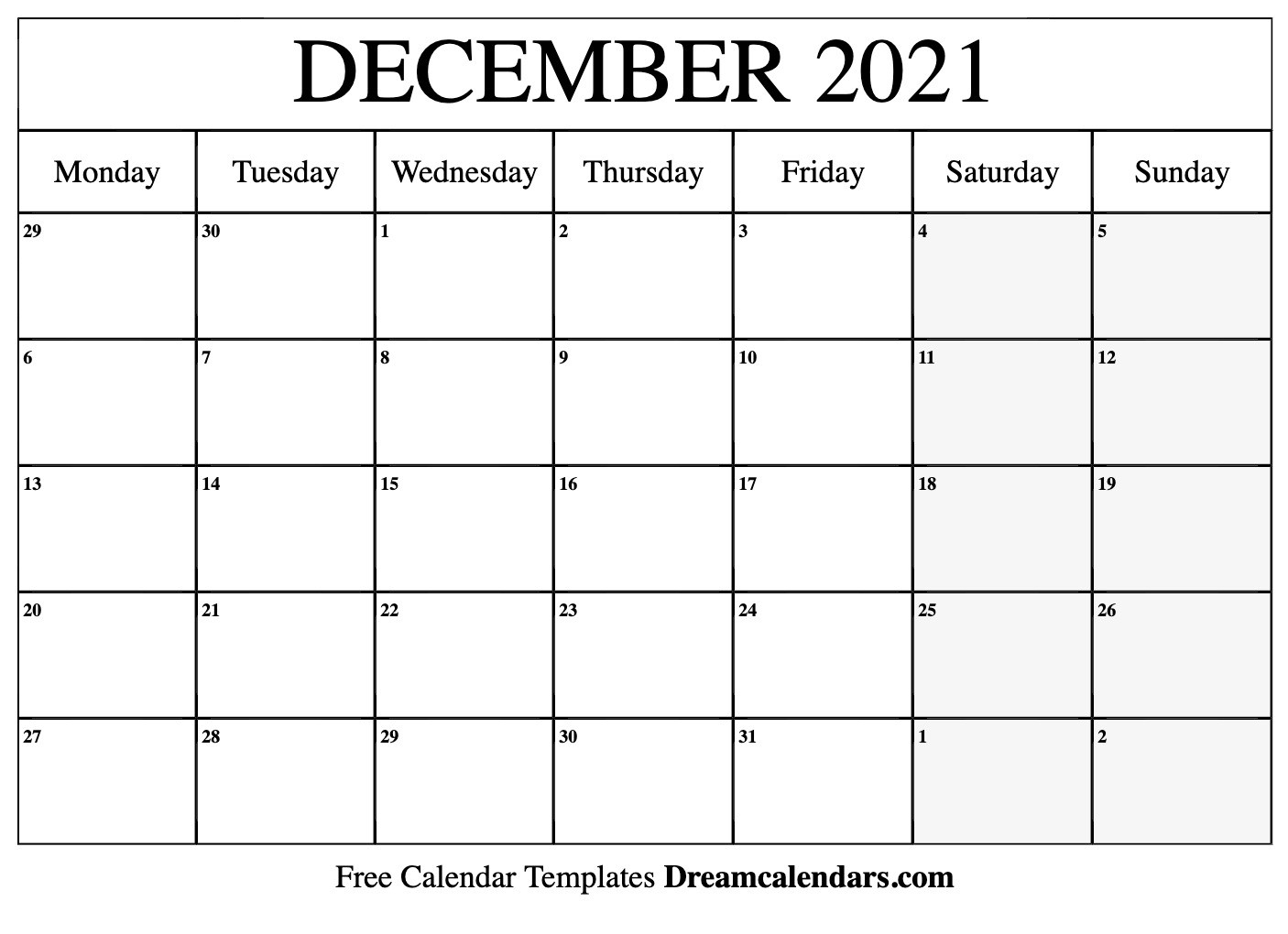 Printable December 2021 Calendar  2021 Calendar Printable