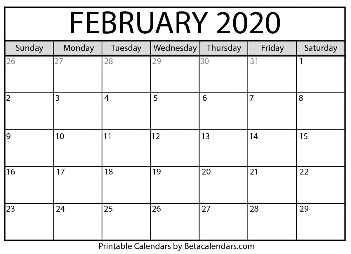Printable February 2020 Calendar - Beta Calendars  Feb 2020 Calendar