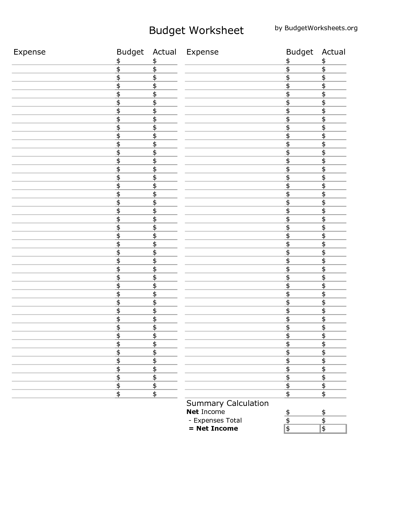 Printable Household Budget Worksheets | Printable Budget  Monthly Bill Sheet Printable