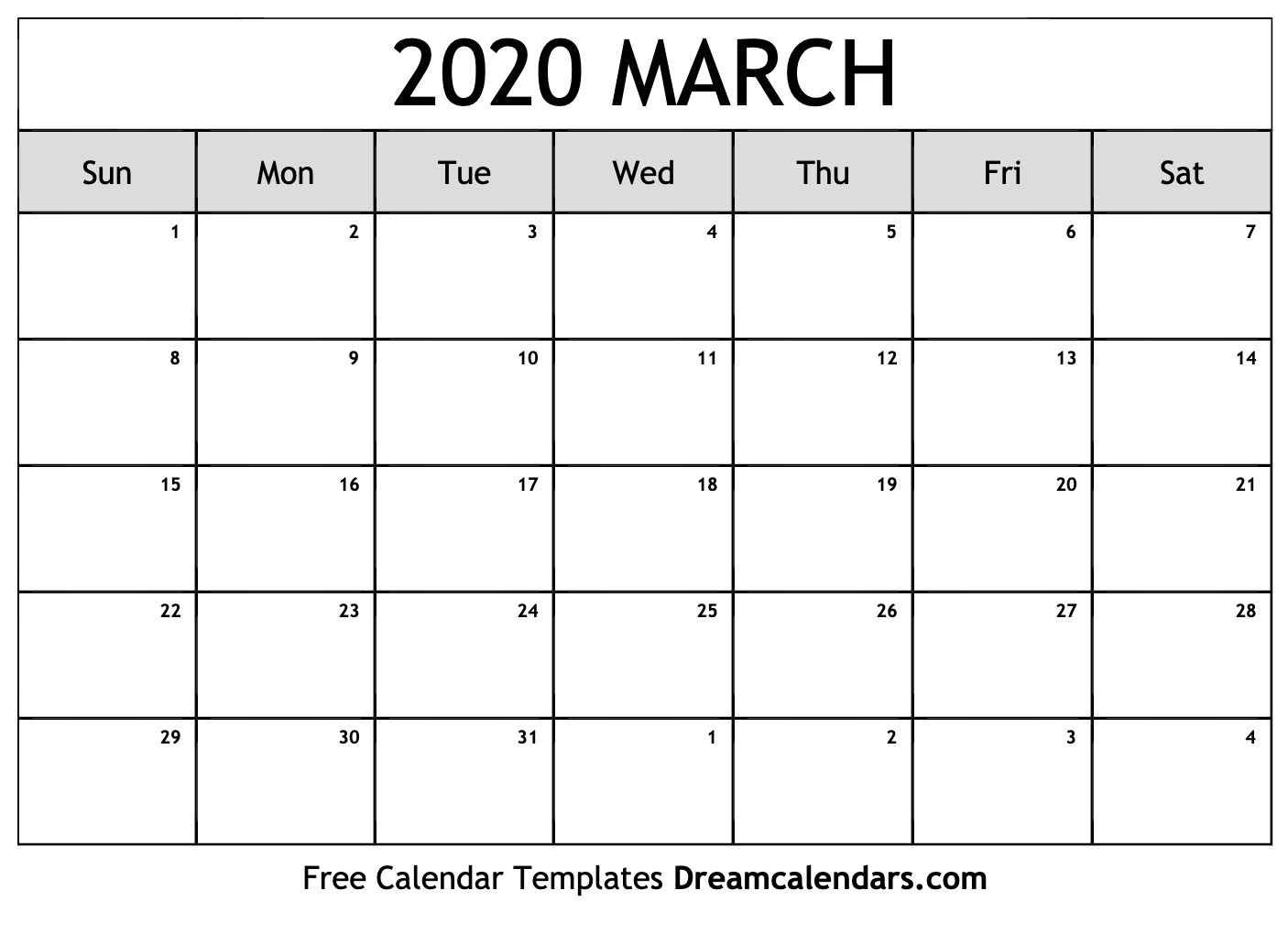 Printable March 2020 Calendar  Free Printable Monthly Calendar March 2020