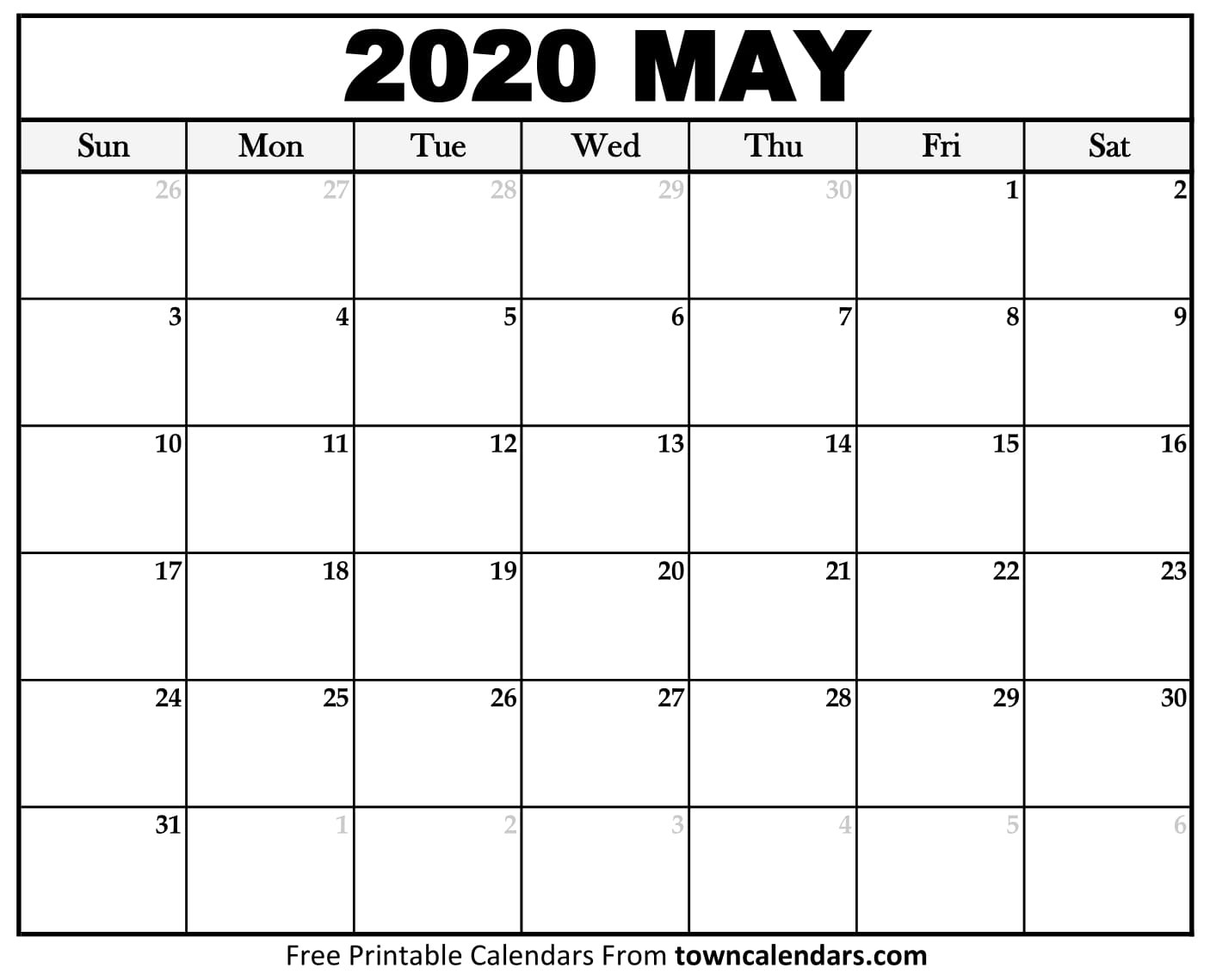 Printable May 2020 Calendar - Towncalendars  May 2020 Calendar