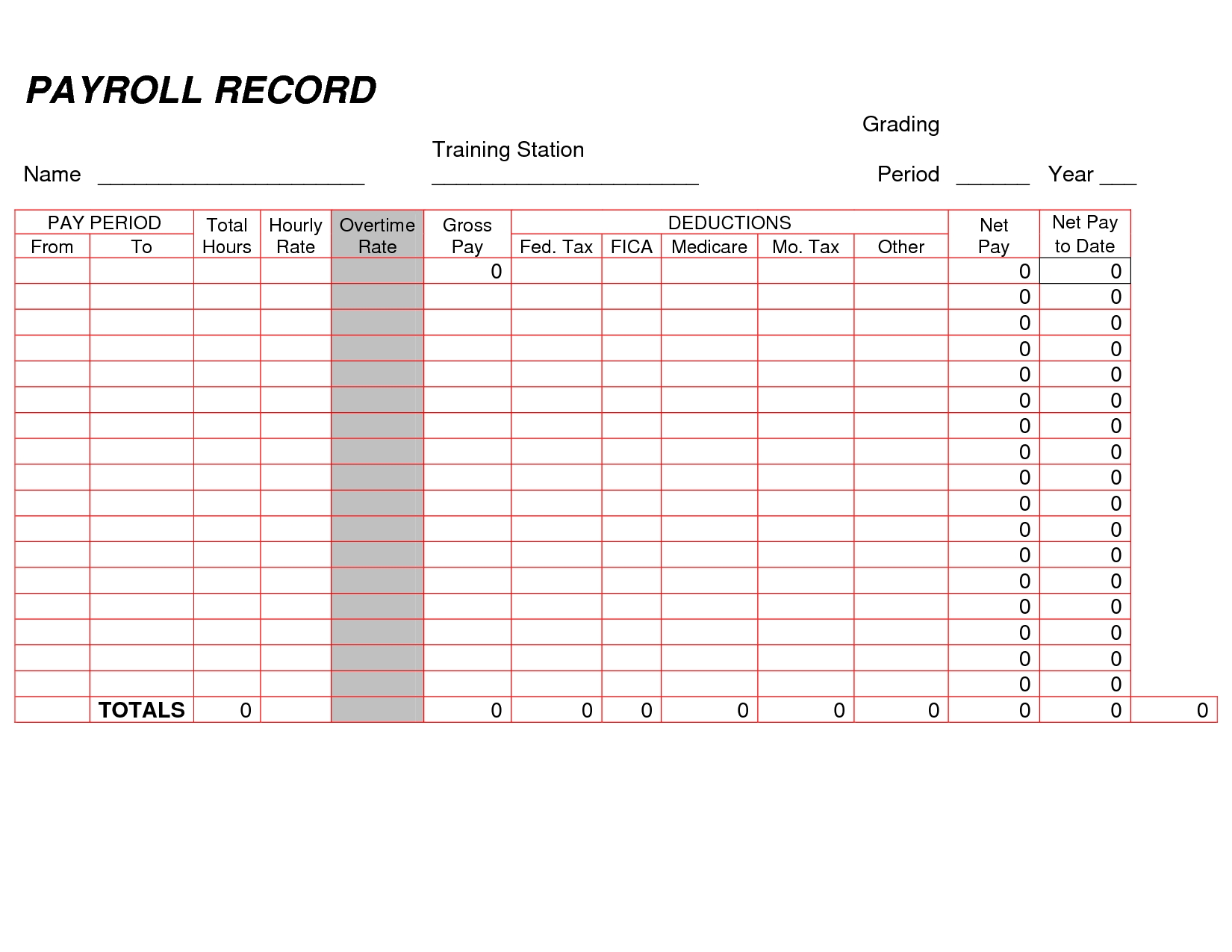 Printable Payroll Ledger | Blank Payroll Record - Pdf  Monthly Payment Sheet Pdf