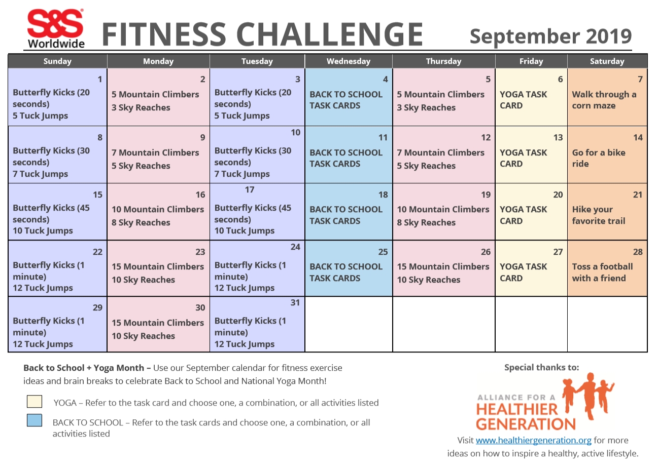 September Printable Fitness Challenge Calendar - S&amp;s Blog  Fitness Challeng Caladar