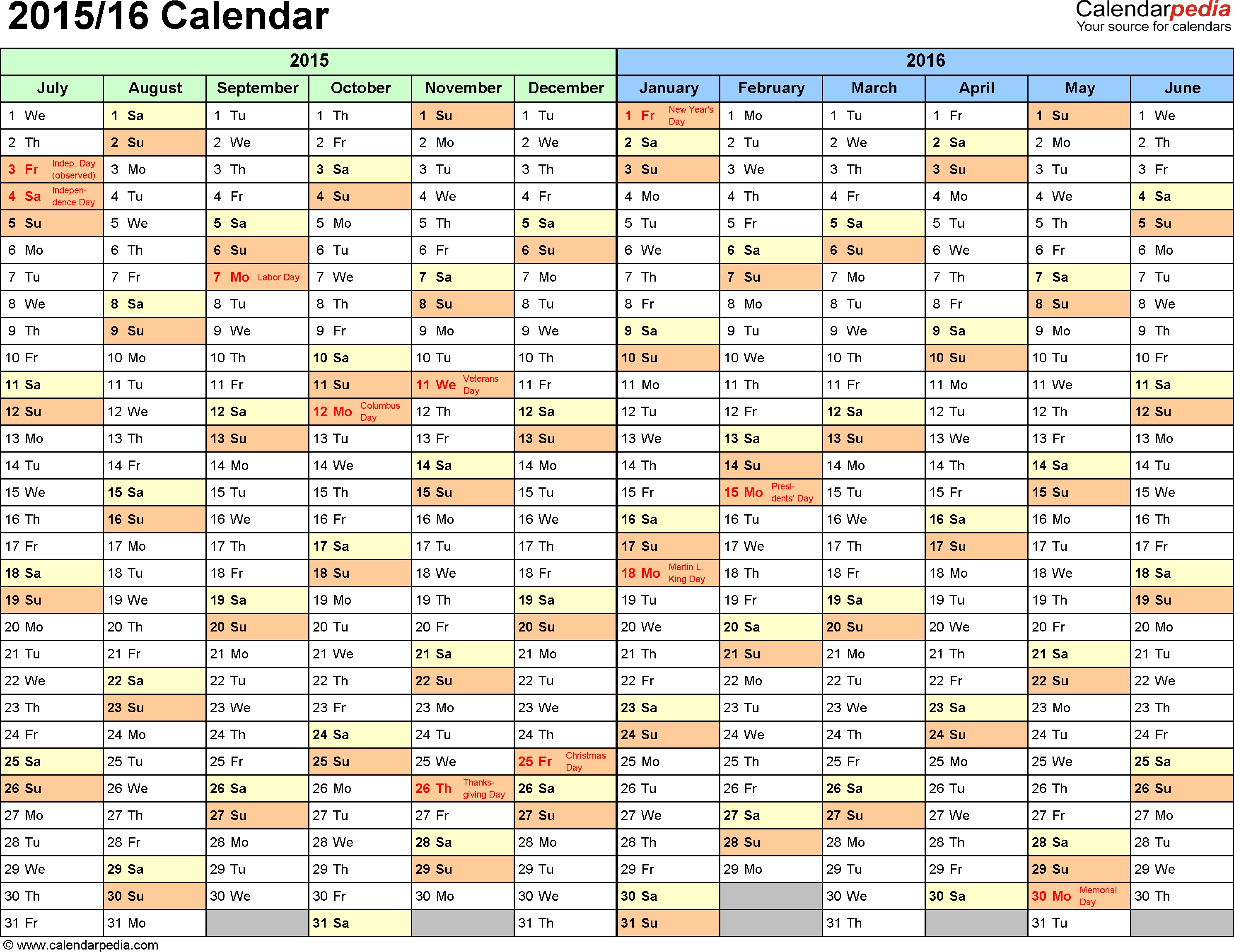 Split Year Calendars 2015/2016 (July To June) - Excel Templates  What Australian Financial Year Are We In Currently
