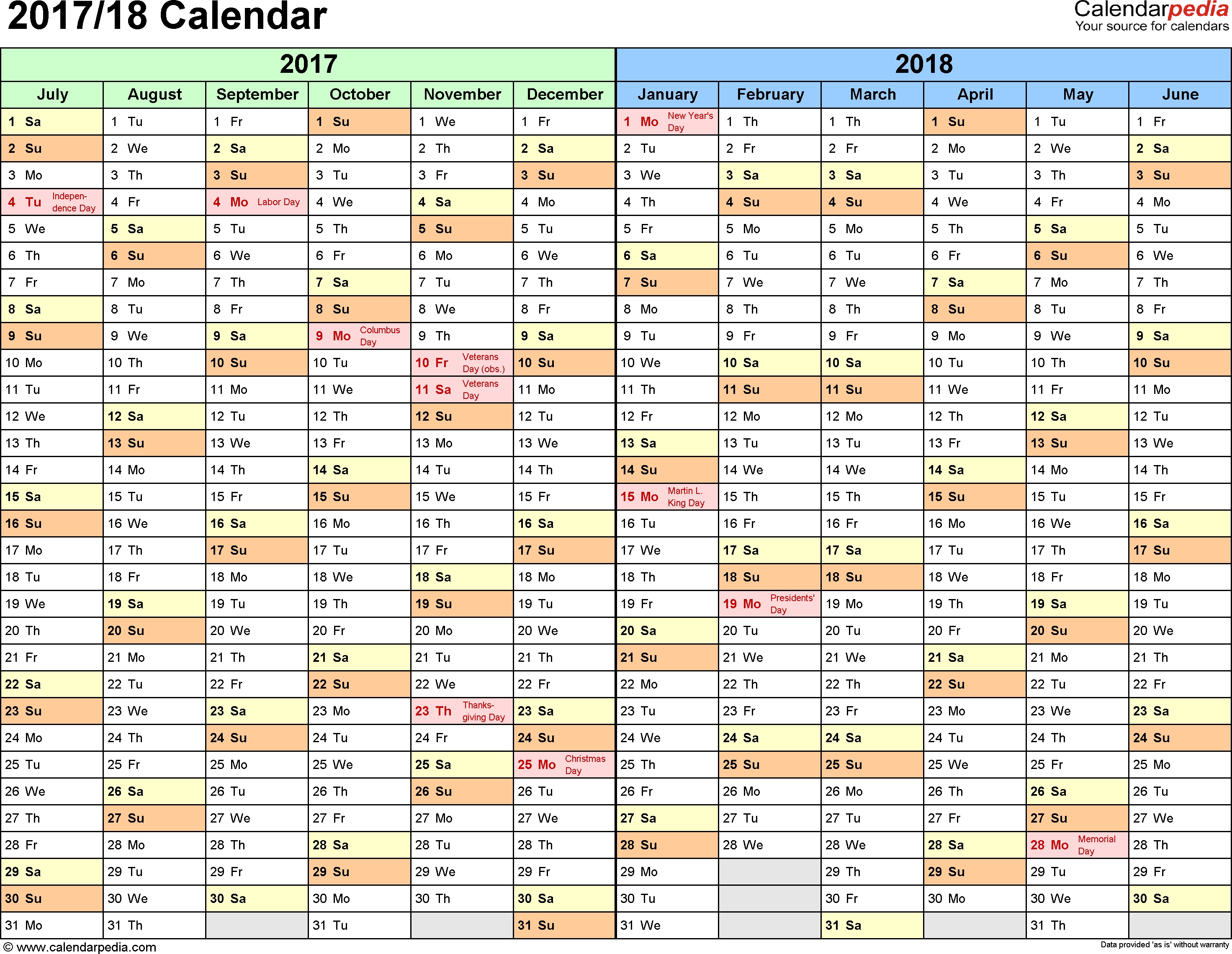 Split Year Calendars 2017/2018 (July To June) - Pdf Templates  18-19 Financial Year Dates