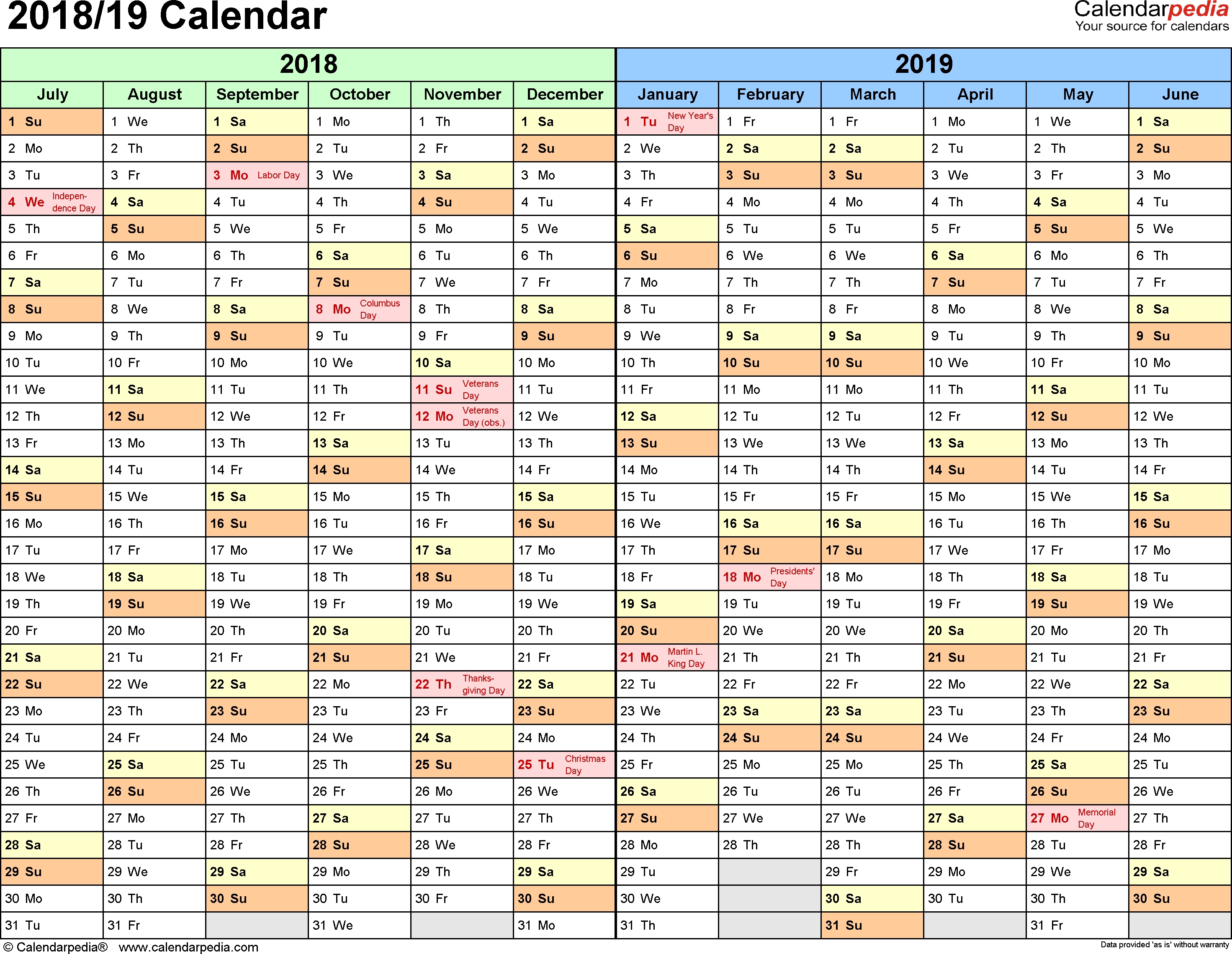 Split Year Calendars 2018/2019 (July To June) - Word Templates  Financial Year 19 Australia