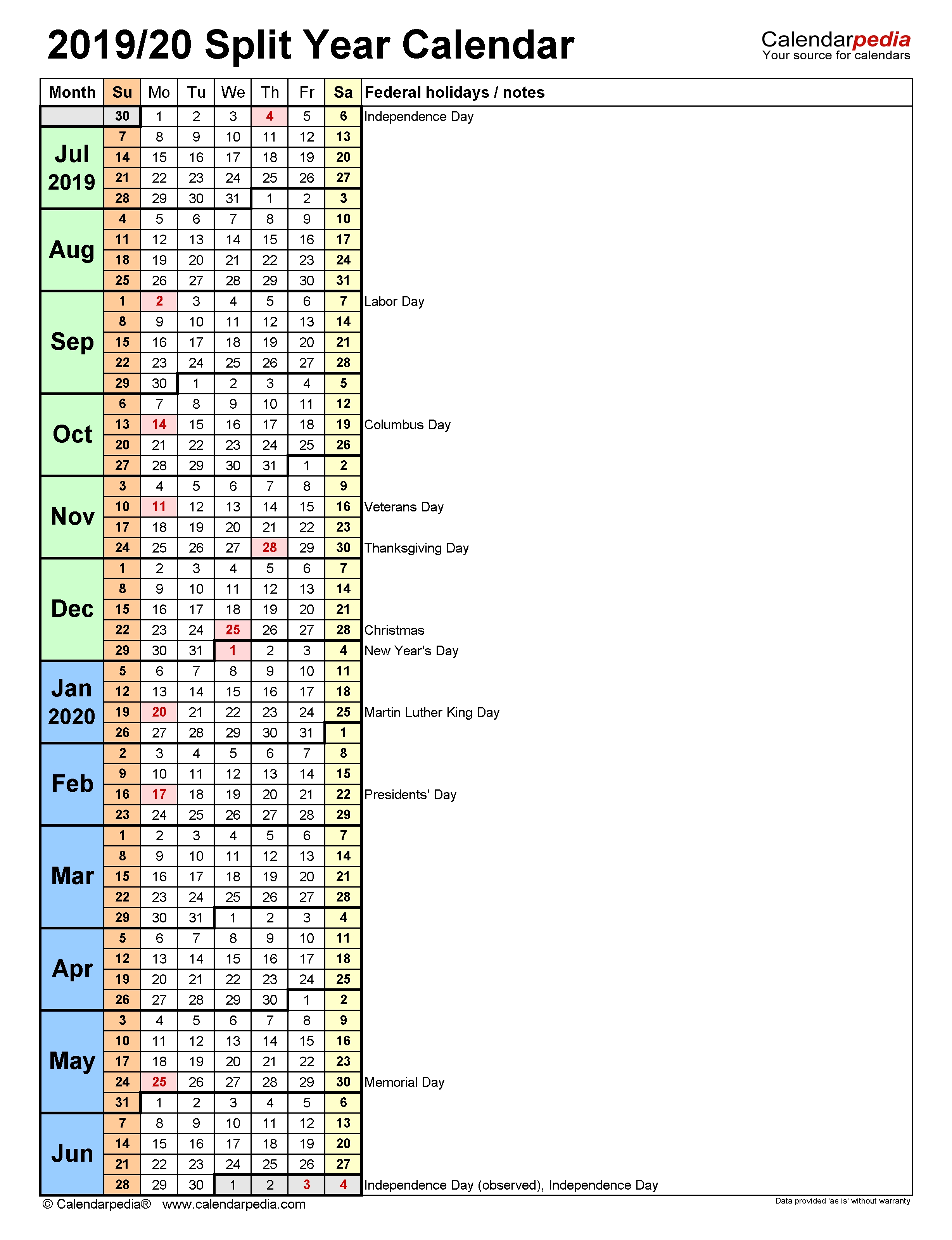 Split Year Calendars 2019/2020 (July To June) - Pdf Templates  Fortnights In 2021 Financial Year