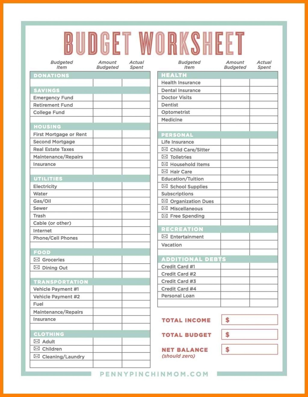 Fillable Monthly Bill Payment Worksheet Pdf - Template Calendar Design