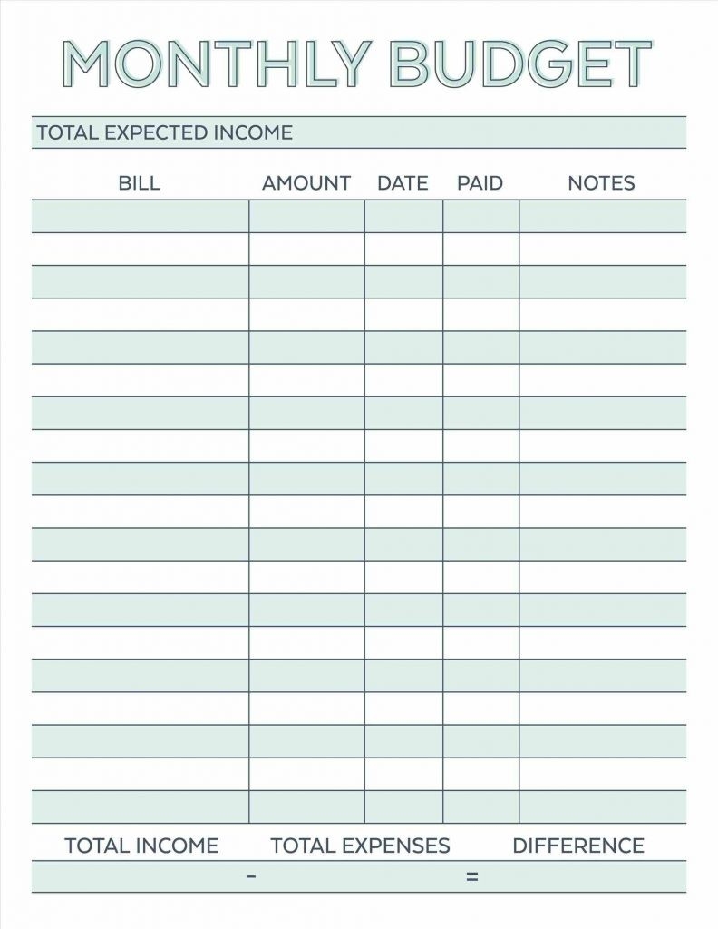 Spreadsheet Simple Onthly Budget Sheet Printable Free  Monthly Bill Sheet Printable