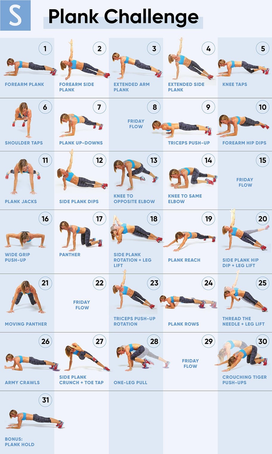 The Ultimate 30-Day Plank Challenge For Your Strongest Core  Exercise Challenge Chart