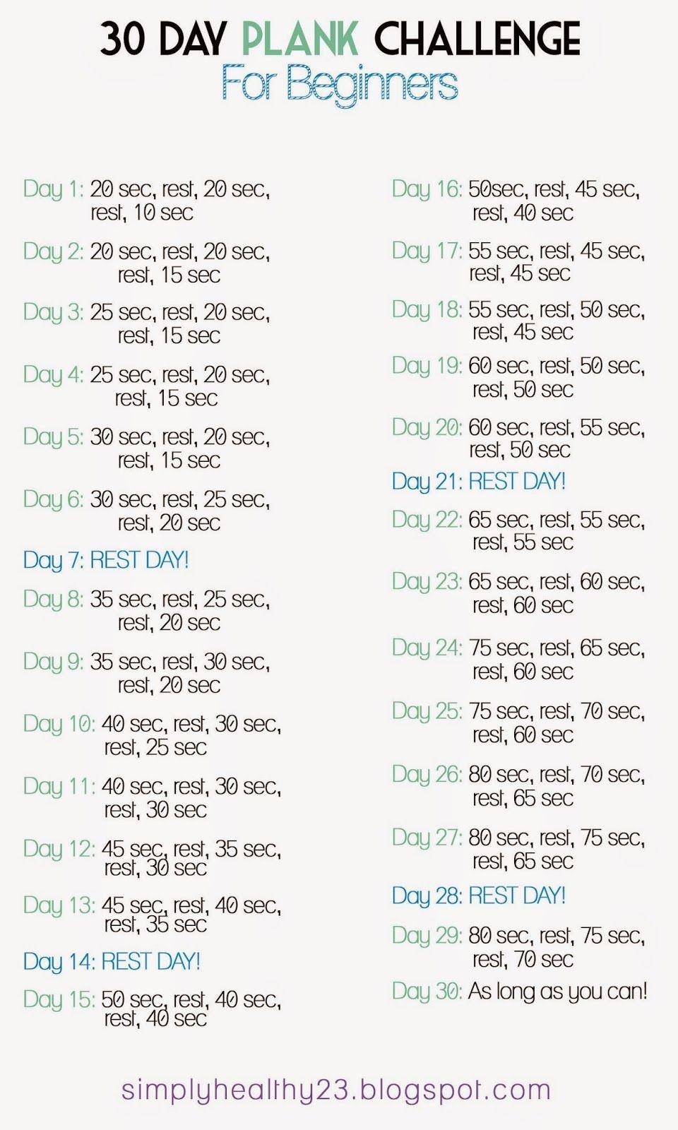 Thoughts On The 30 Day Plank Challenge | 30 Day Plank  30 Day Beginner Plank Challenge Printable Pdf