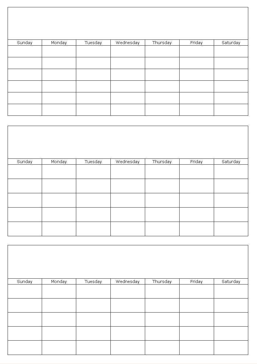 Three Months Blank Calendar Template Page (With Images  Free Printable 3 Month Calendar Template