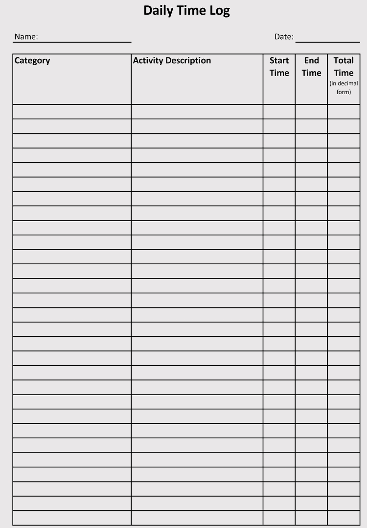 Free Printable Daily Time Log Template