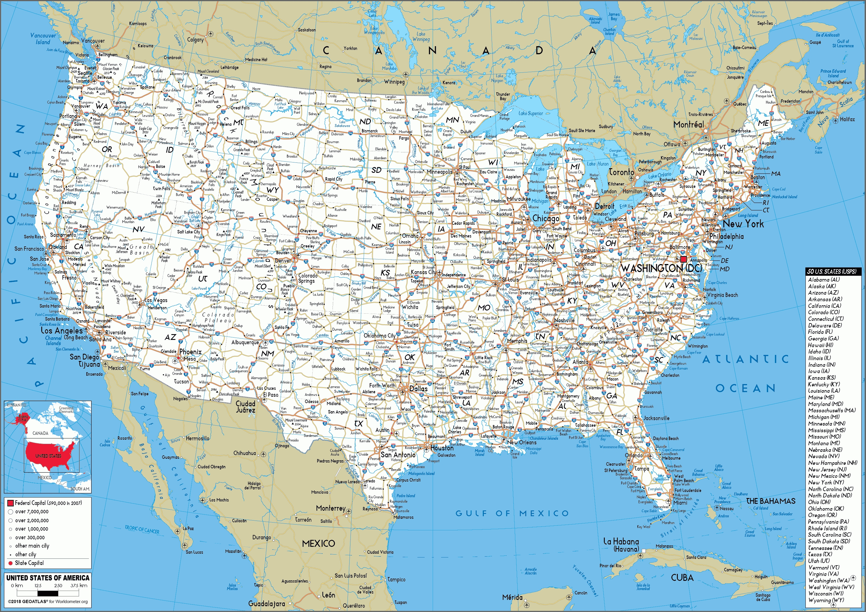 United States Map (Road) - Worldometer  The Map Of The United States