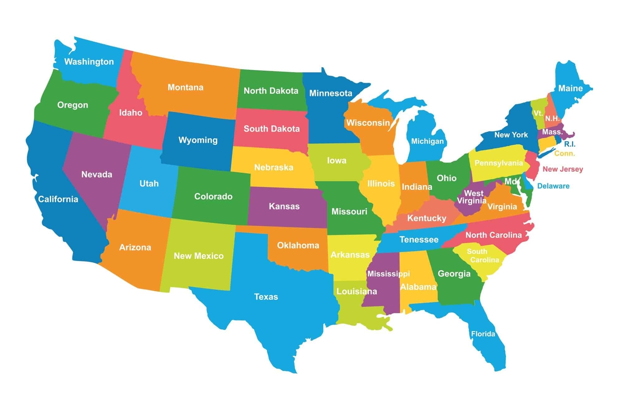 All 50 States In The Us Map