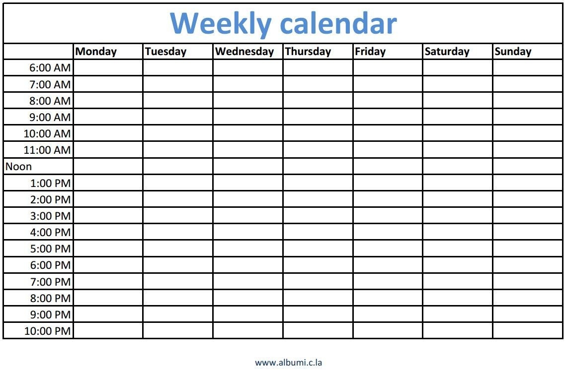 Weekly Calendars With Times Printable | Blank Weekly  Calendar With Times