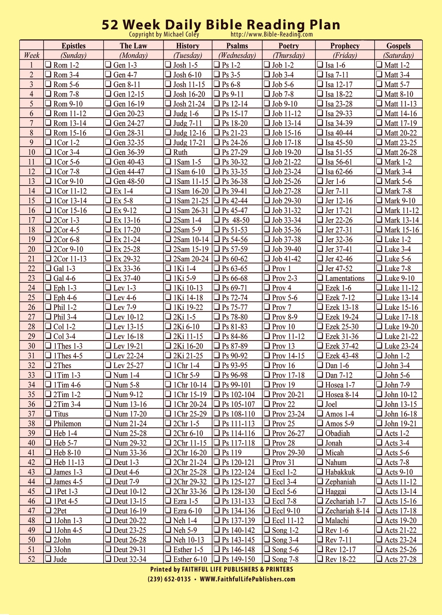Free Printable Bible 2 Year Reading Schedule