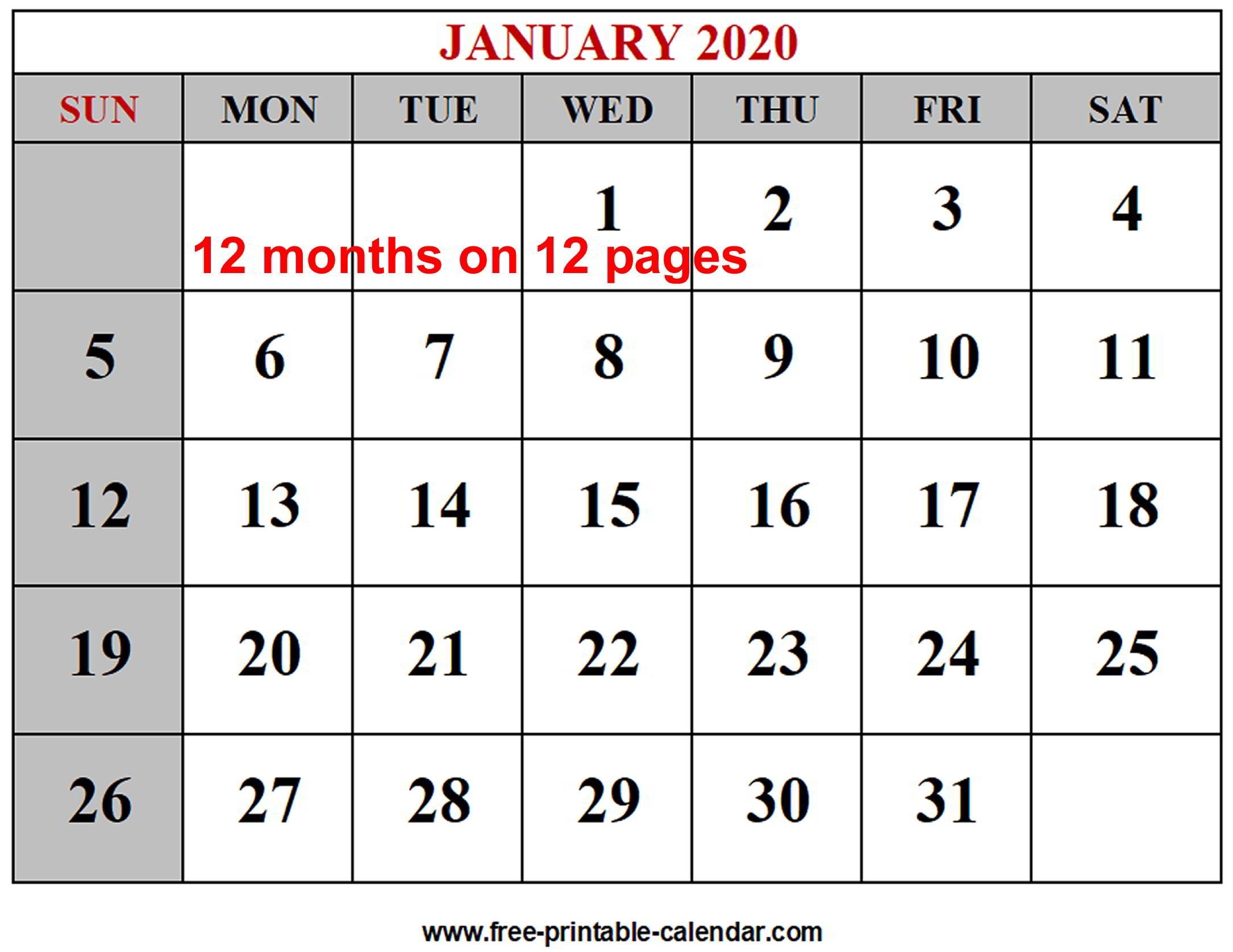Year 2020 Calendar Templates - Free-Printable-Calendar  Calendar Template 2020 Printable Free