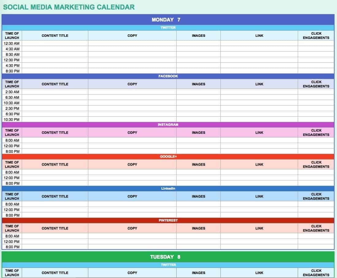 15+ Free Marketing Calendar Templates | Smartsheet  Social Media Calendar Template Excel Free