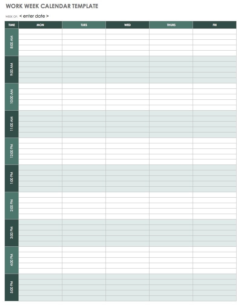 15 Free Weekly Calendar Templates | Smartsheet  Excel Calendar Templates Weekly