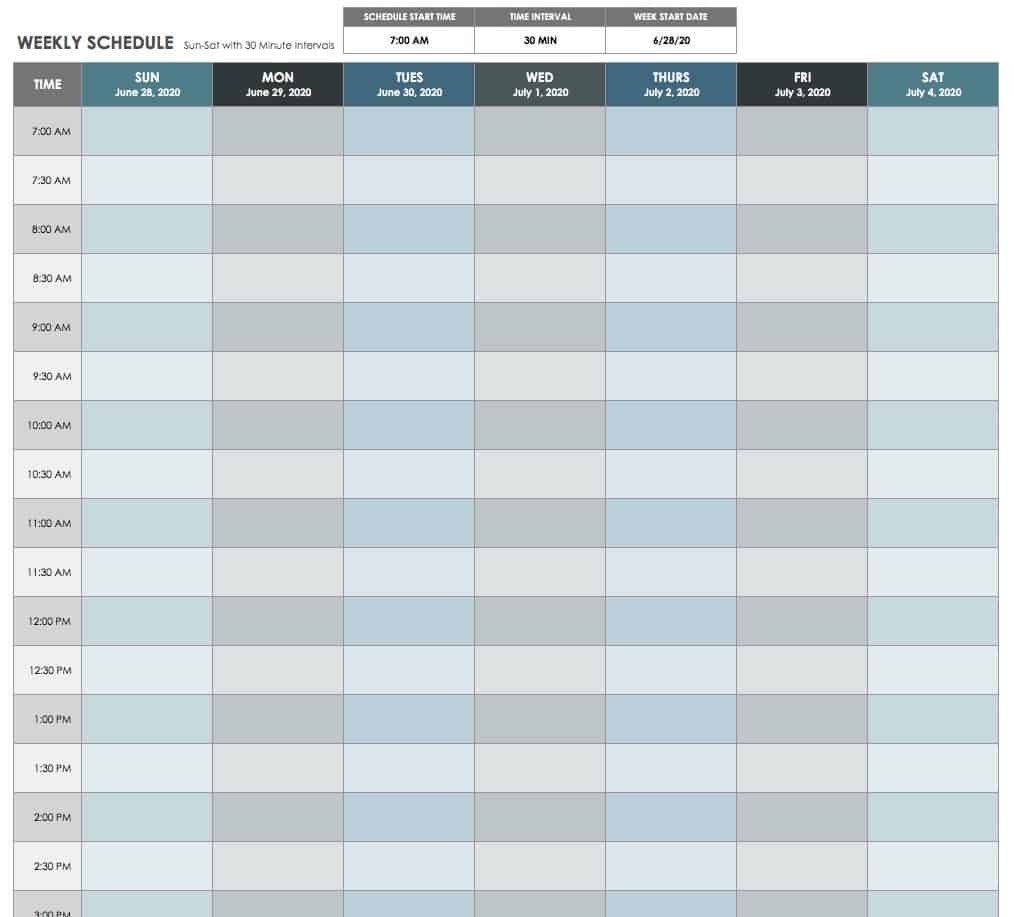 15 Free Weekly Calendar Templates | Smartsheet  Printable Calendar With 15 Minute Time Slots