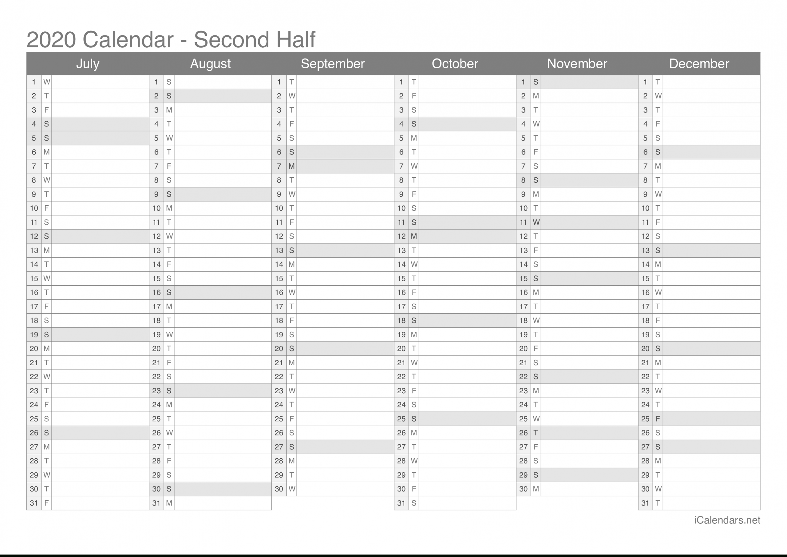 2020 Printable Calendar - Pdf Or Excel - Icalendars  Australian 20 20 Six Month Calendars Template