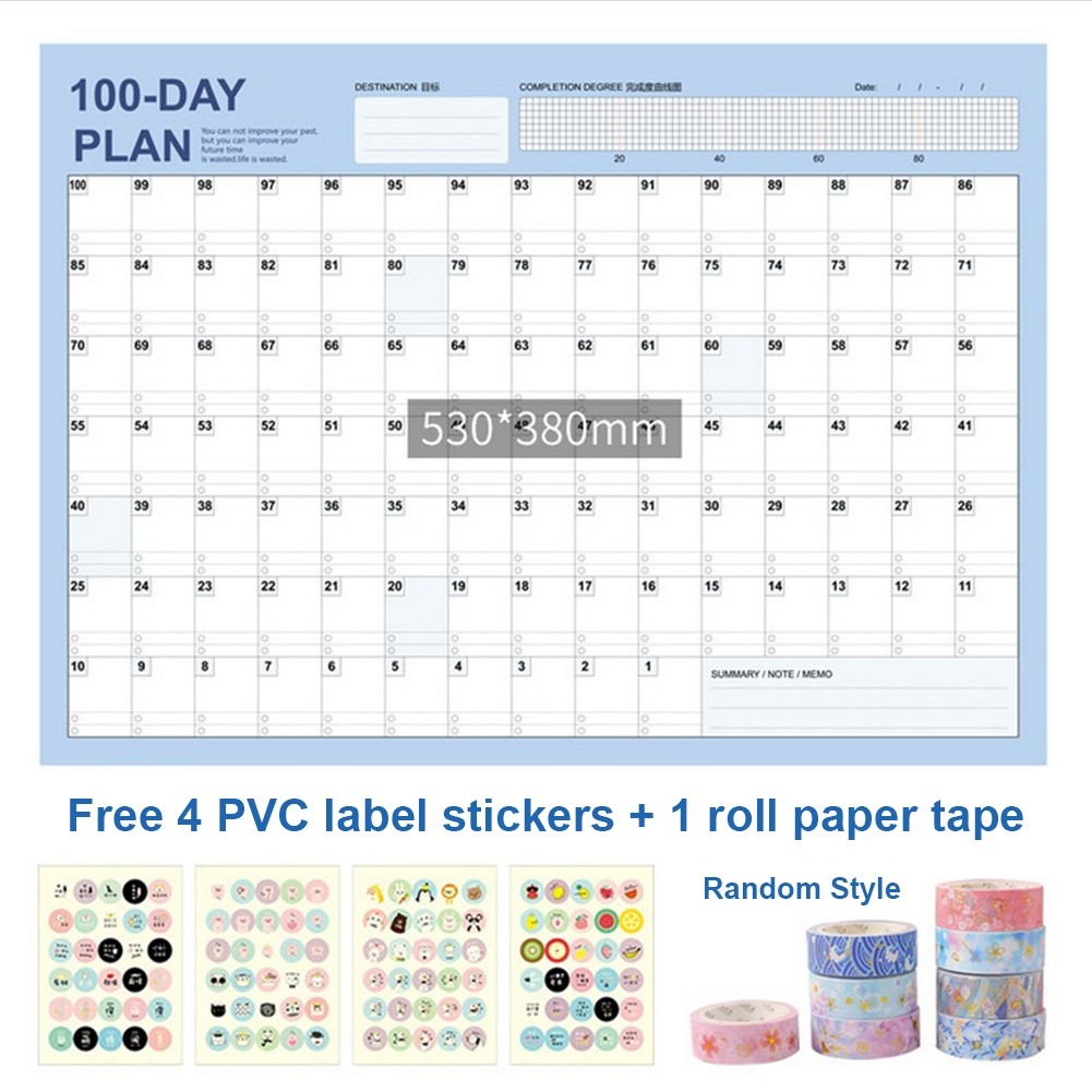 2020 Wall Calendar 365 Days Daily Monthly Yearly Schedule 57X76Cm  Reversible Planner With Paper Tape 4 Pvc Label Stickers  365 Days Calendar