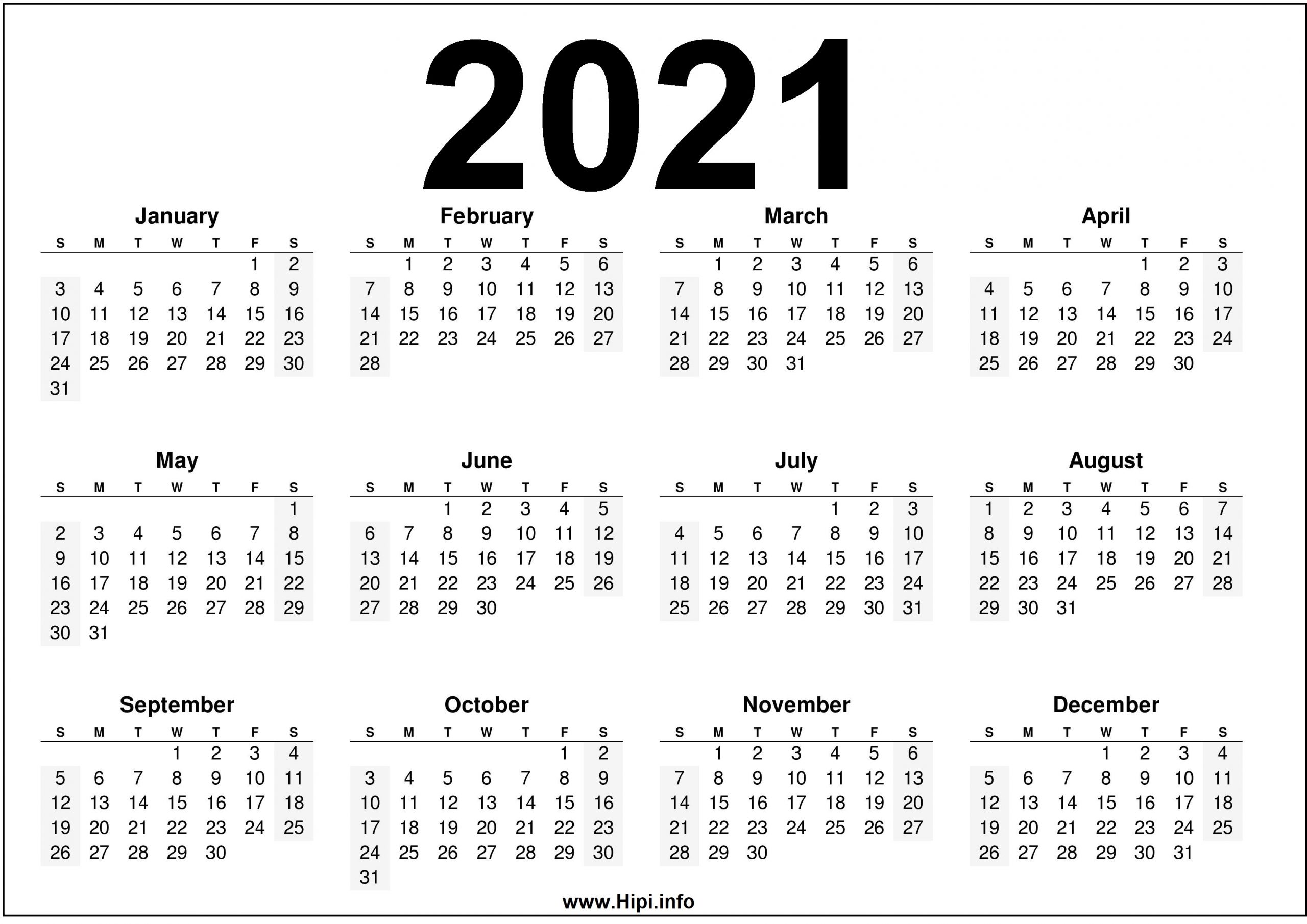 2021 Calendar Printable Free – Free Download - Hipi  Free 2021 Calendar Printable Free