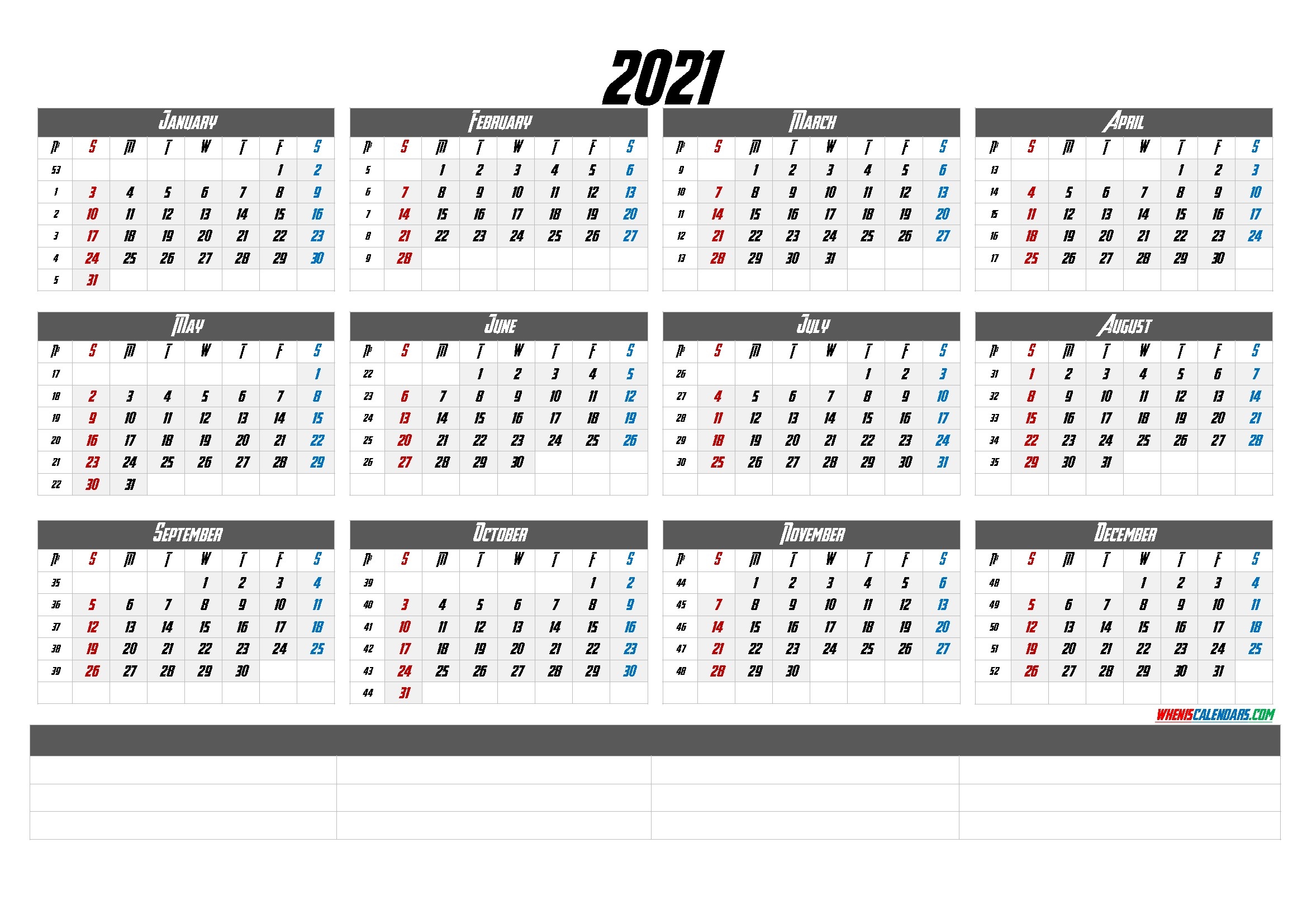 2021 Calendar Weeks Numbered - Template Calendar Design