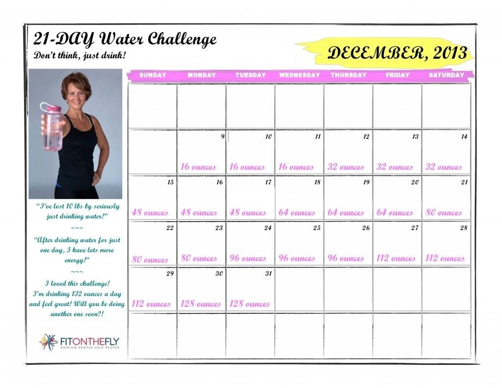 21-Day Water Challenge | Water Challenge, Challenges, Day  Water Challenge Calendar
