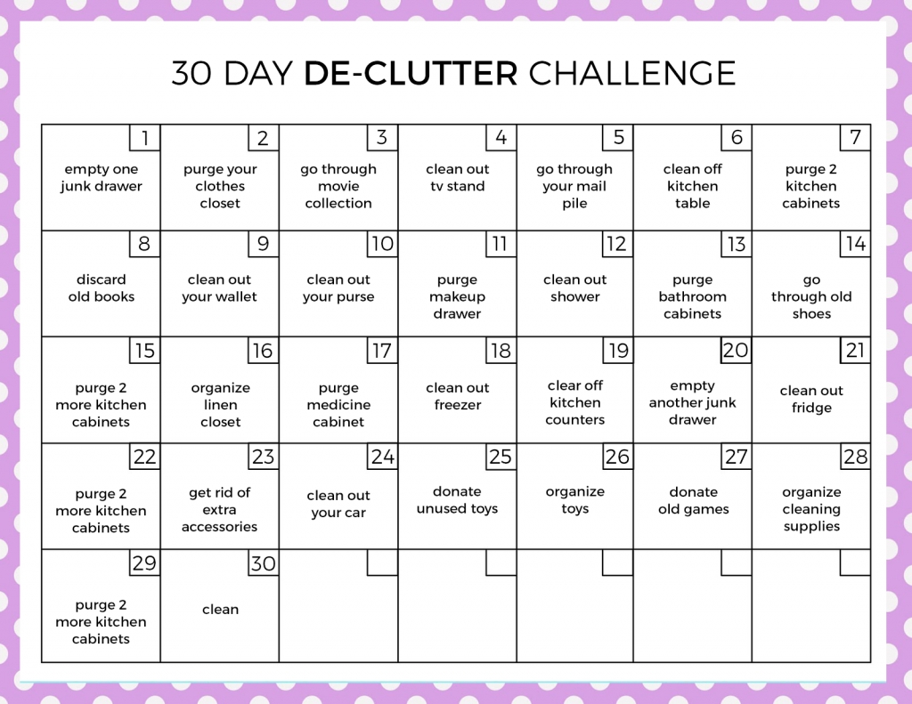 30 Day Declutter Challenge | Declutter Challenge, Declutter  Printable Blank 30 Day Challenge Chart
