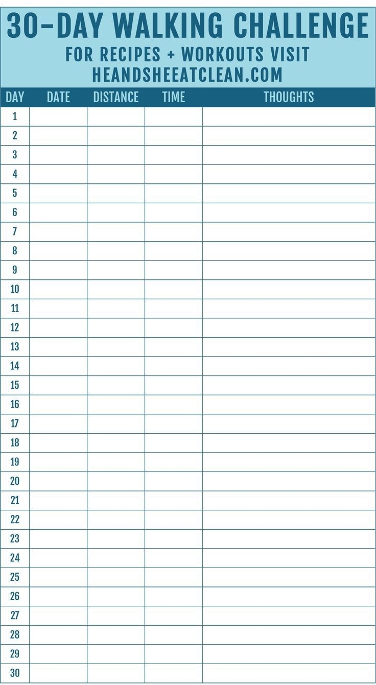 30-Day Walking Challenge With Printable Tracking Chart  30 Day Challenge Exercise Chart Printable