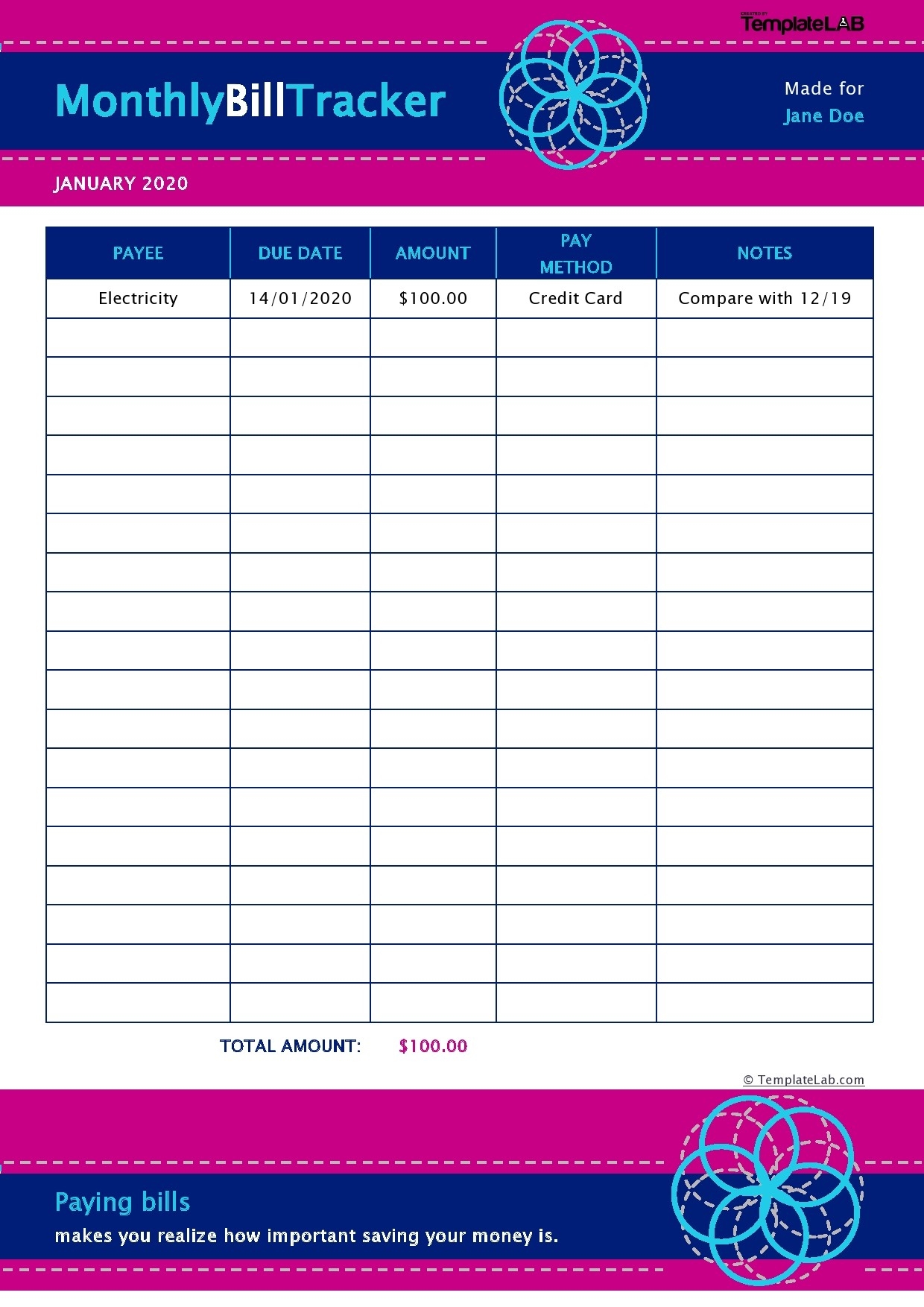 33 Free Bill Pay Checklists &amp; Bill Calendars (Pdf, Word &amp; Excel)  Free Printable Monthly Bill Template