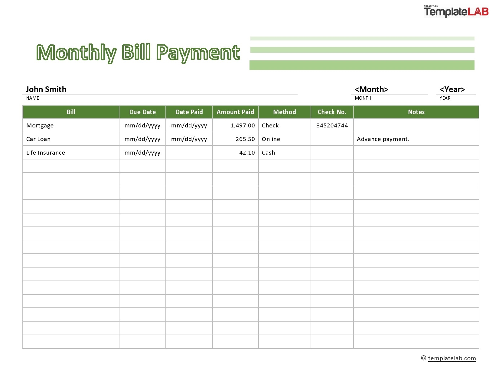 33 Free Bill Pay Checklists &amp; Bill Calendars (Pdf, Word &amp; Excel)  Monthly Payment Sheet