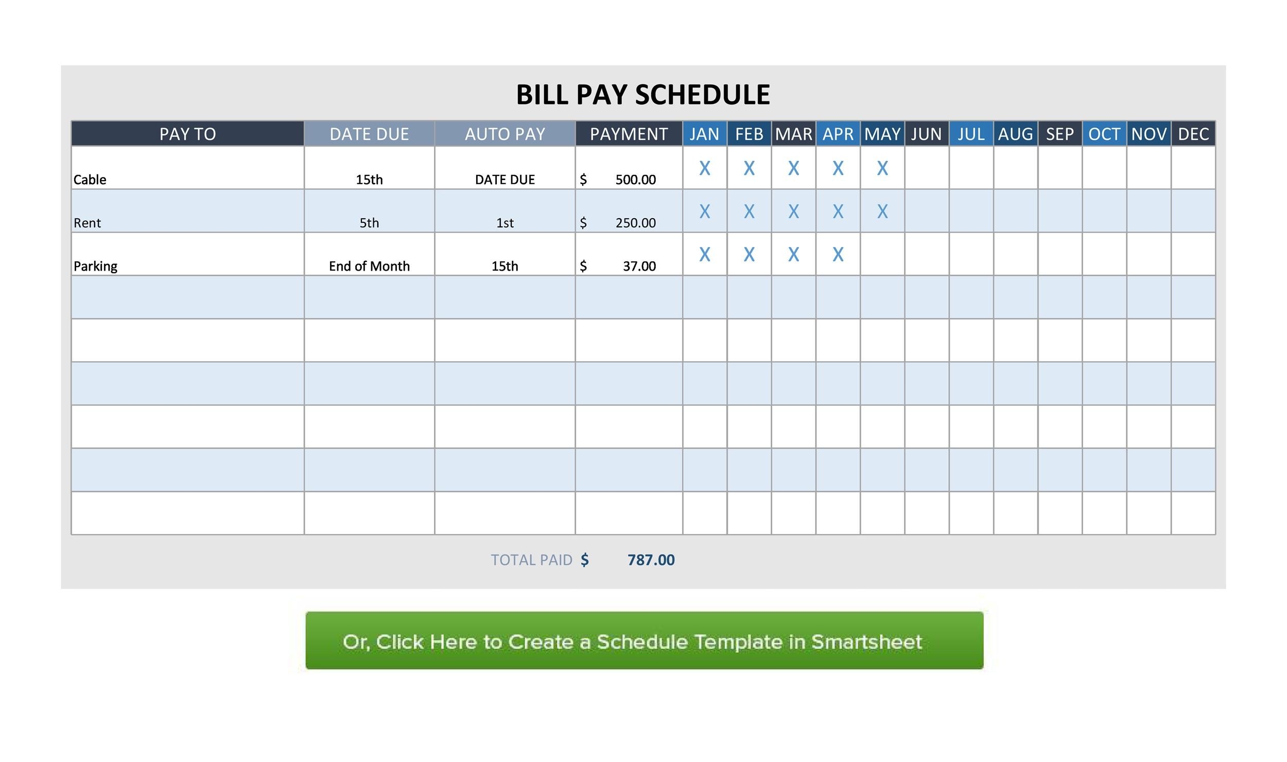 33 Free Bill Pay Checklists &amp; Bill Calendars (Pdf, Word &amp; Excel)  Printable Monthly Bill Payment Schedule