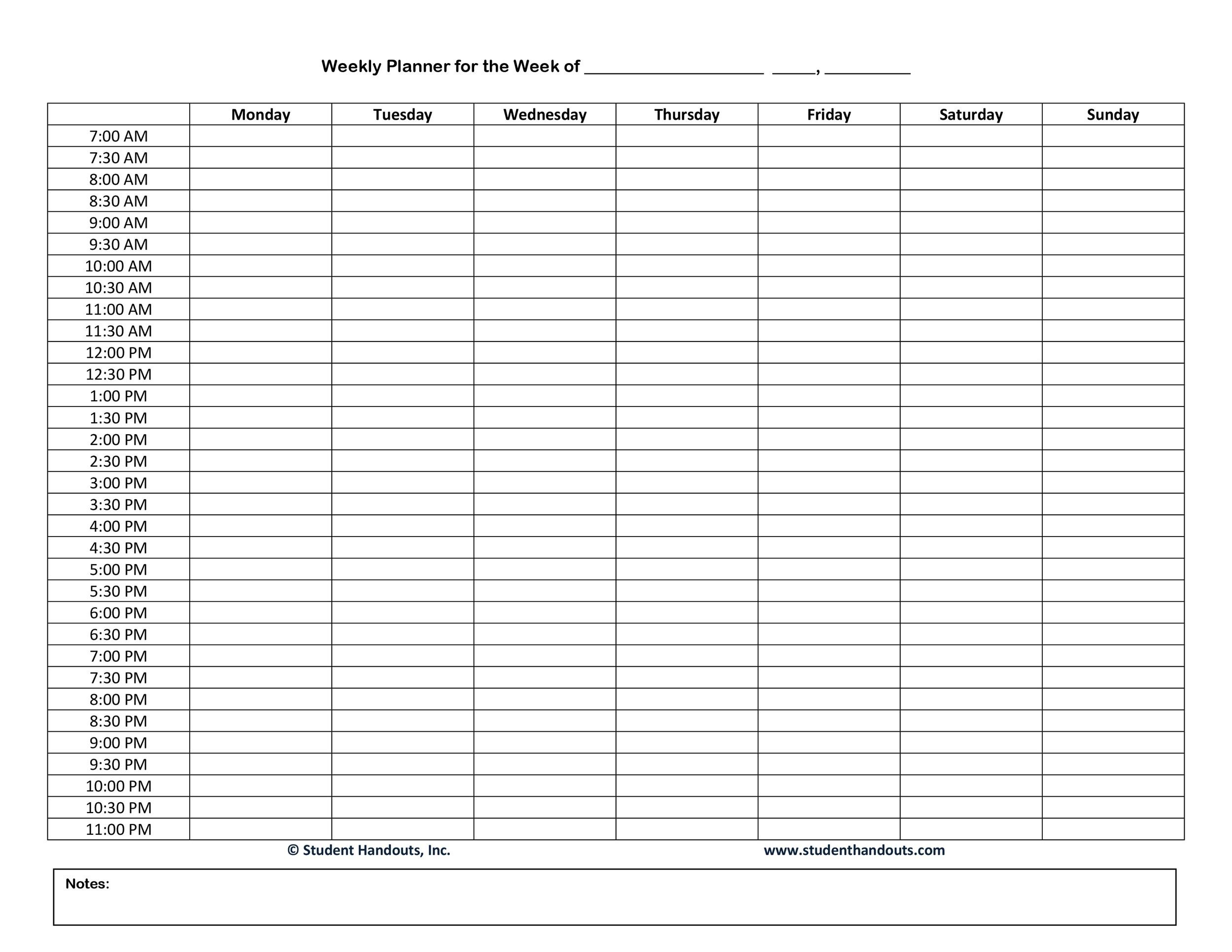 7 Day Schedule Template In Every 30 Minutes Template Calendar Design