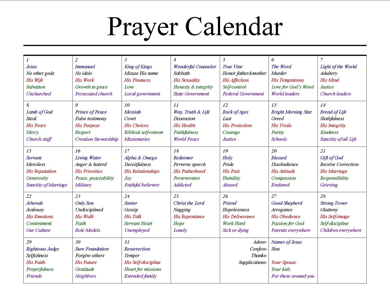 A Prayer Calendar | Prayers, Prayer List, Prayer Scriptures  Calender With Scriptures Template