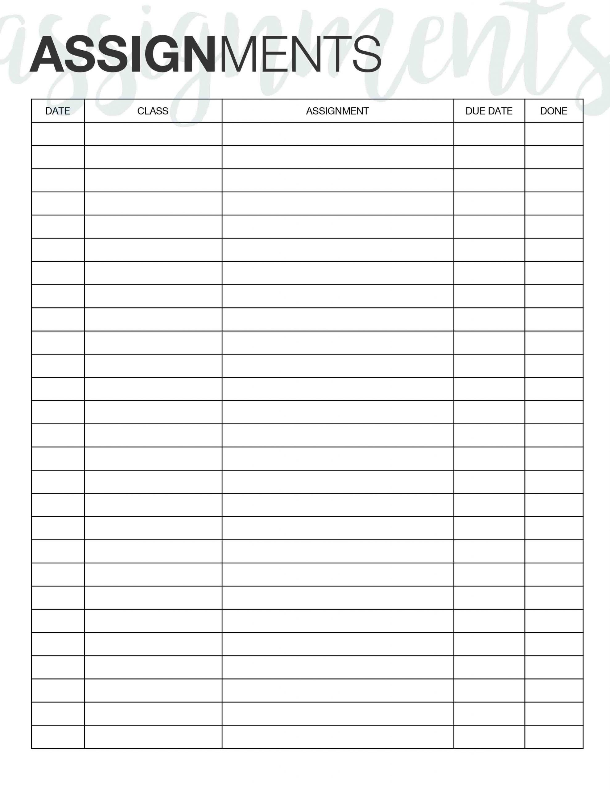 Assignment Tracker. Here&#039;S A Simple Free Printable That You  Homework Templates Free