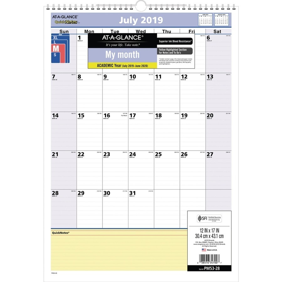 At-A-Glance Quicknotes Academic Monthly Wall Calendar  &amp;quot;2021 Julian Day Code Calendar&amp;quot;