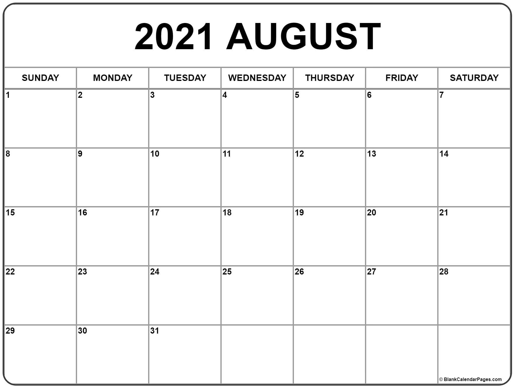 August 2021 Calendar | Free Printable Monthly Calendars  Calendar 2021 August To December