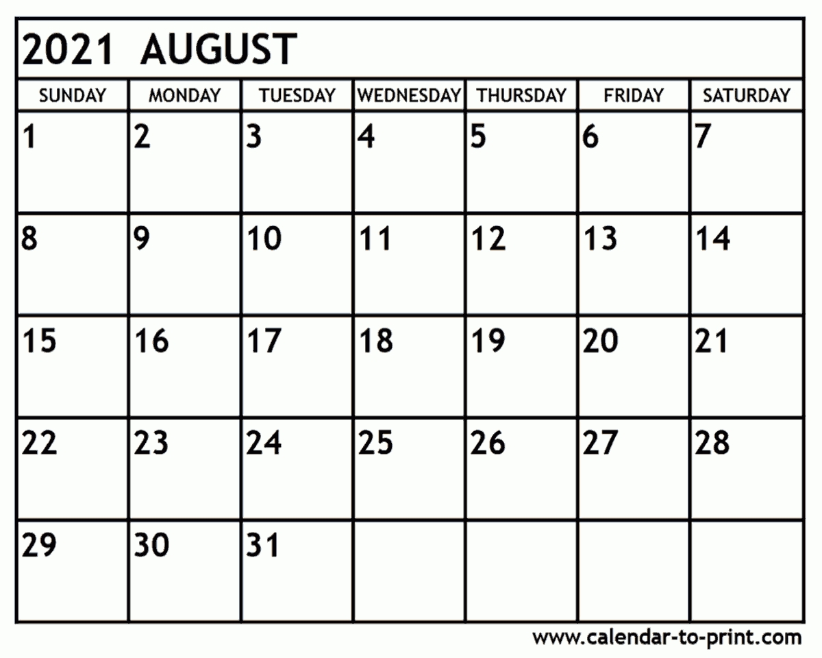 August 2021 Calendar Printable  Calendar 2021 August To December