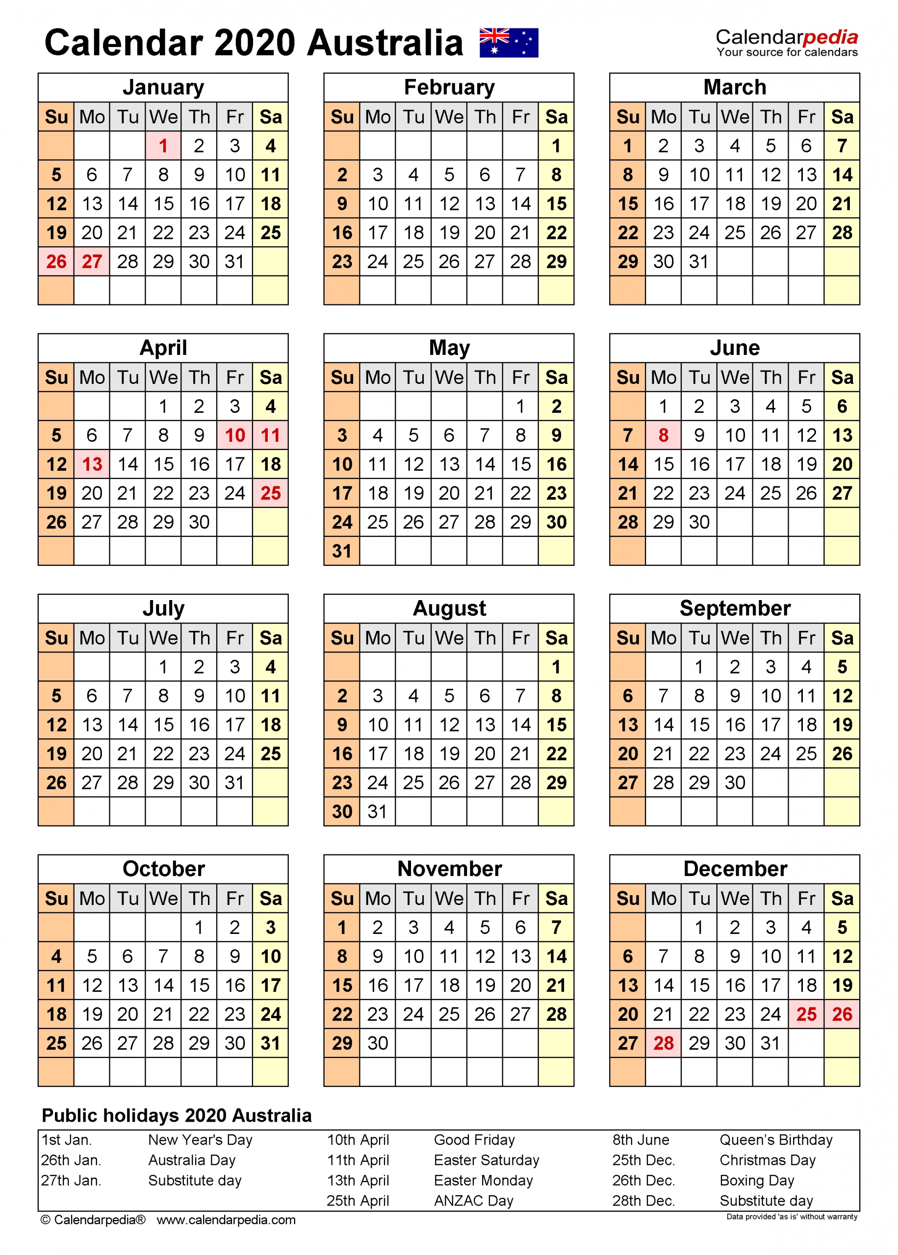 Australia Calendar 2020 - Free Printable Pdf Templates  Last Financial Year Australia