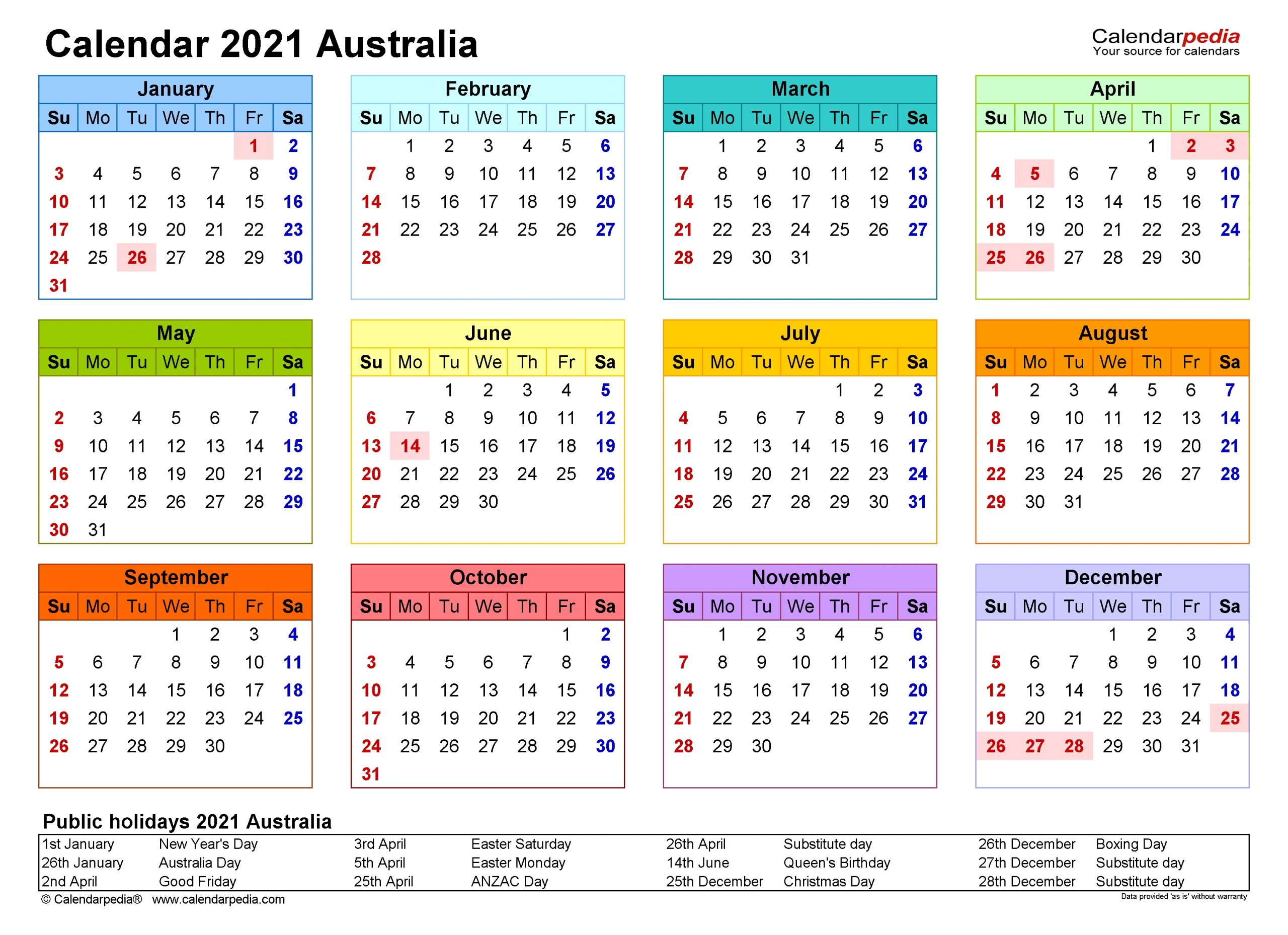 2021 Financial Year Dates Australia Template Calendar Design