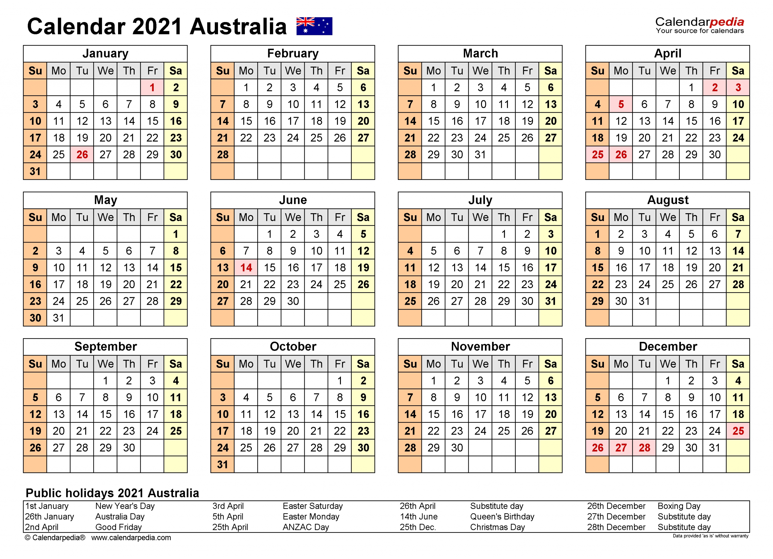 Fiscal Year 2021 Australia Calendar Template Calendar Design