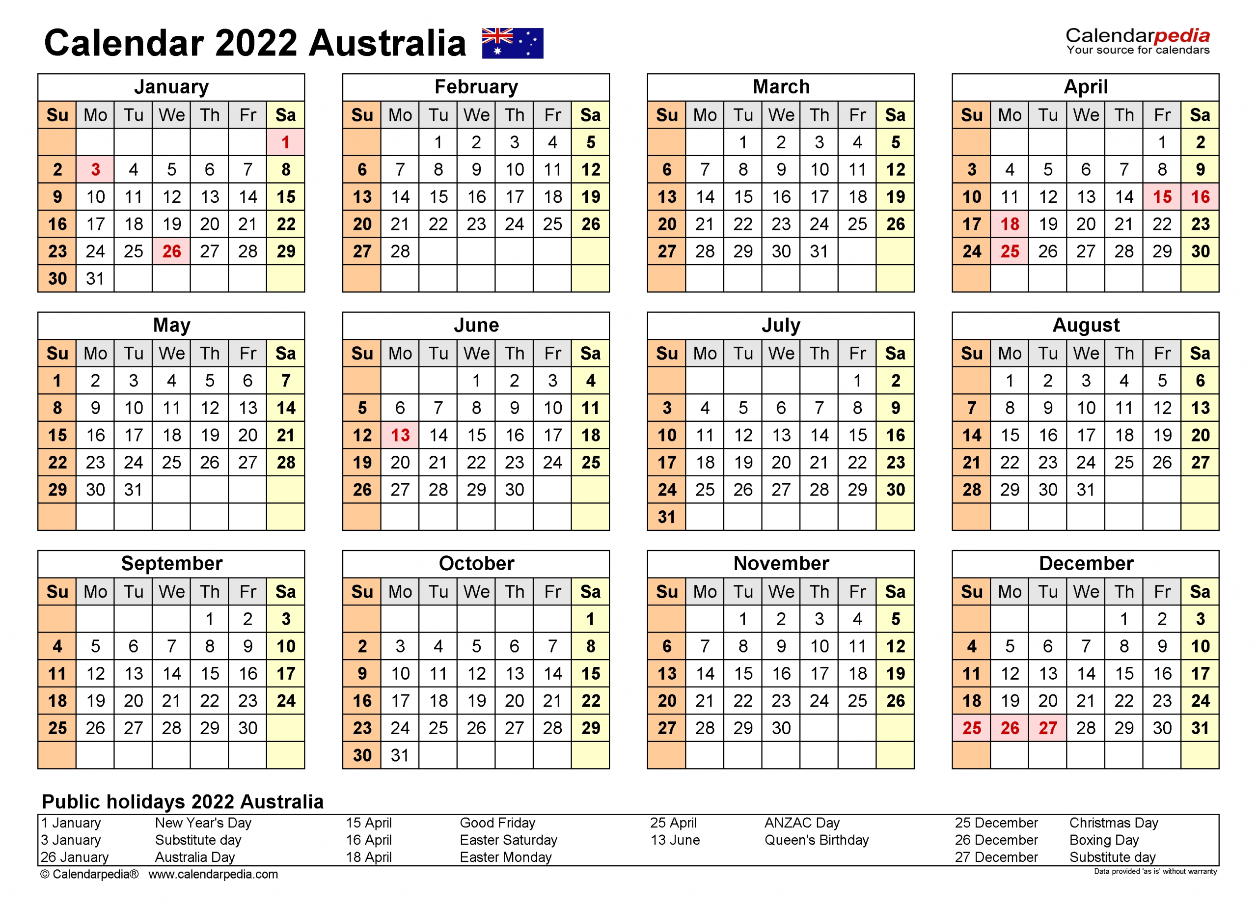 Australia Calendar 2022 - Free Printable Pdf Templates  Calendar 18/19 Financial Year Australia
