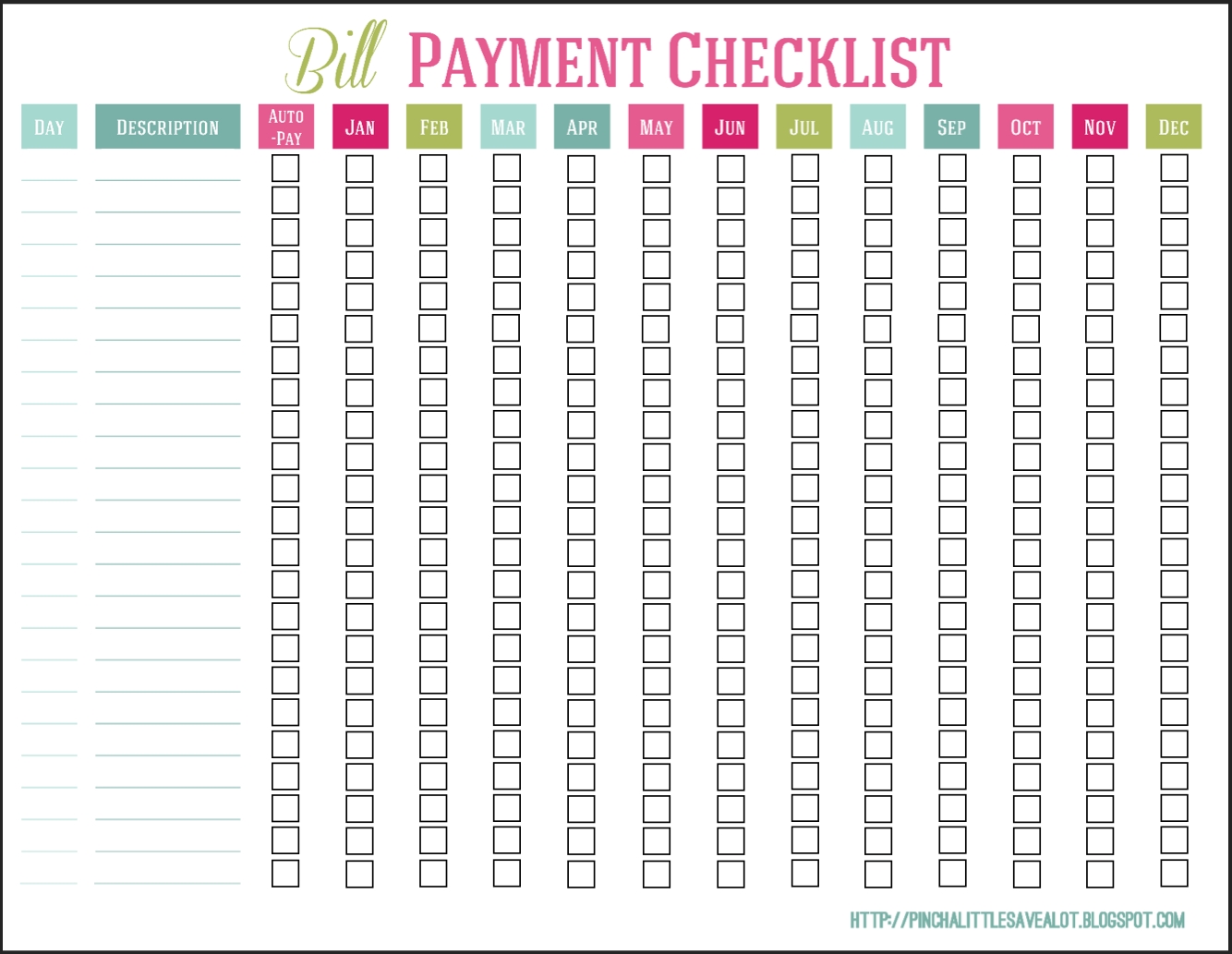 Bill Payment Checklist | Bill Payment Checklist, Bill  Bill Pay Printable Checklist Templates
