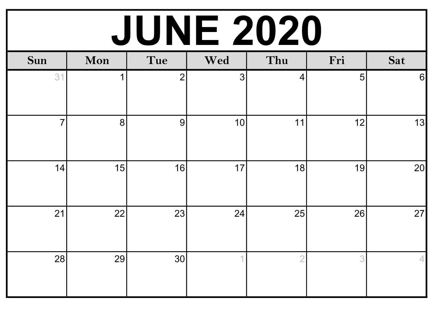 Blank Calendar June 2020 Printable Calendar Templates.  Blank June Calendar 2020