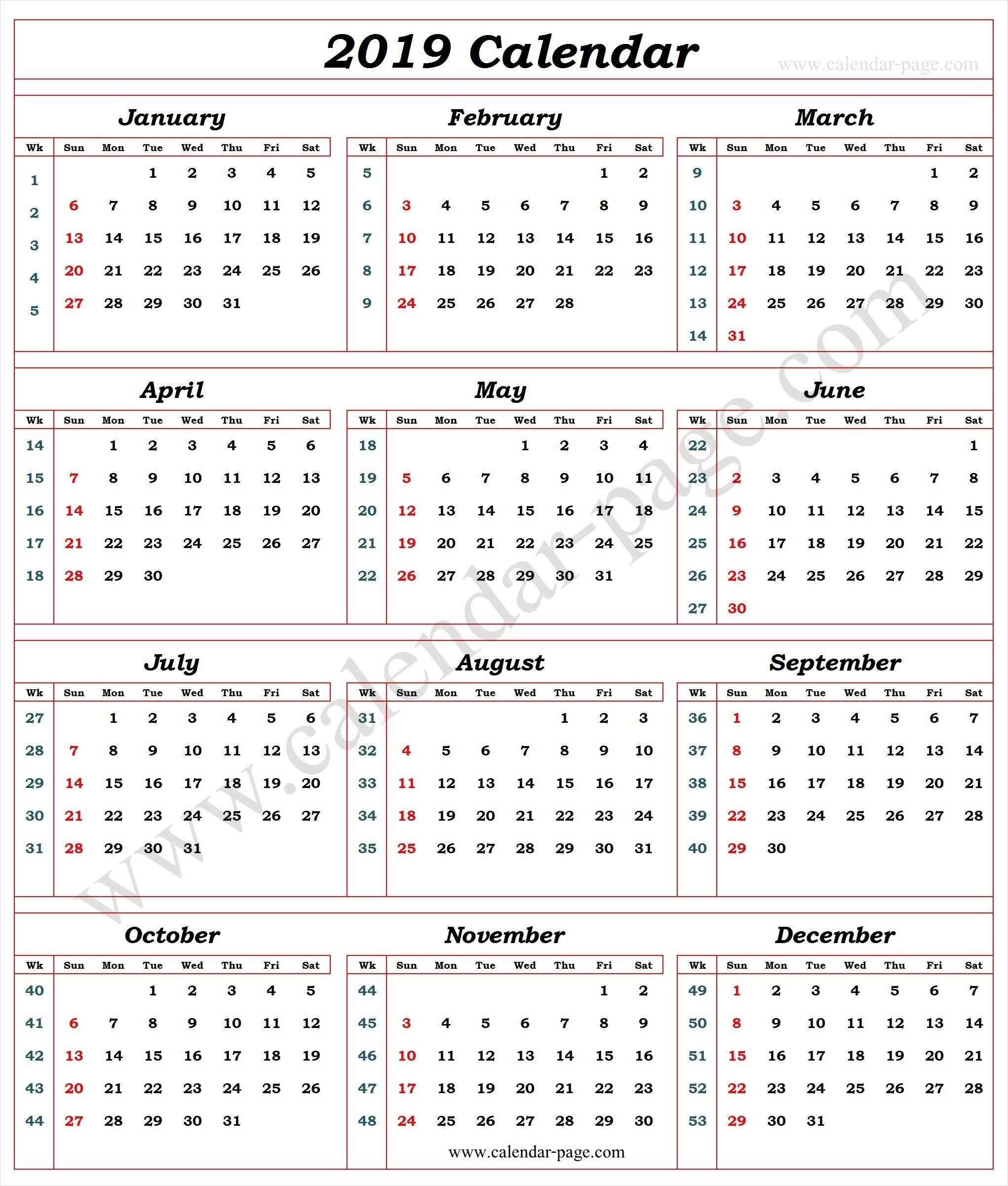 Calendar 2019 With Week Numbers | Calendar With Week Numbers  Free Lectionary Calendar For 2021 Jan To Dec